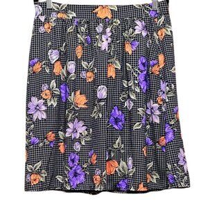 Vintage Jessy Black Floral Skirt Lined A-Line Size L
